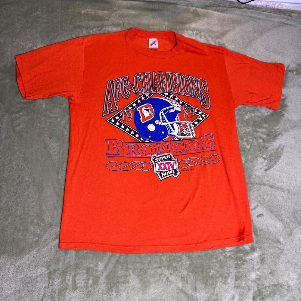 VTG 1989 Denver Broncos AFC Champions Super Bowl XXIV NFL Graphic T Shirt